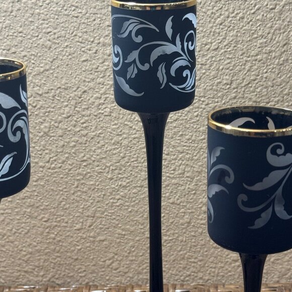 Partylite Candle Holders Black Gold Trim Set Of 3 - Picture 3 of 9